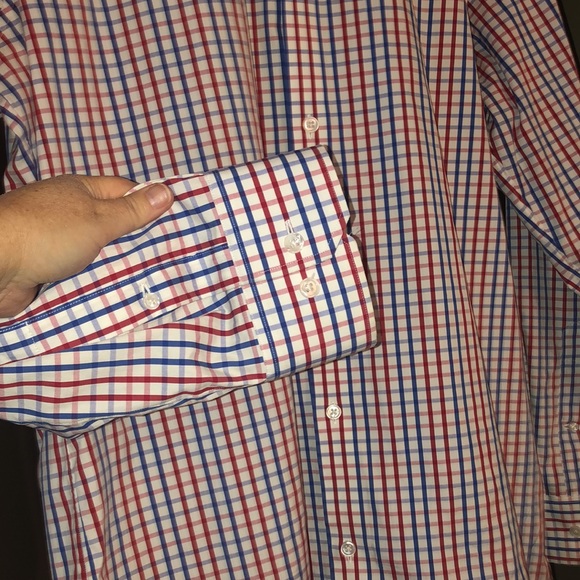 Bonobos Stretch Slim Fit Red White Blue Check Long Sleeve Button Down, 17.5/36. - Picture 6 of 10
